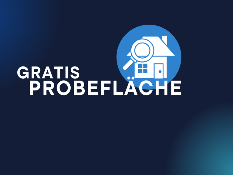Gratis-Probefläche für professionelle Reinigungsdienstleistungen, Logo mit Haus und Lupe